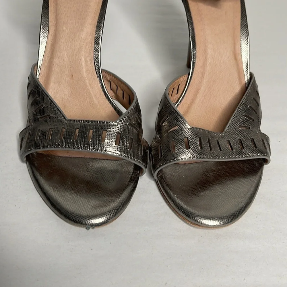 Joie Airlie Gunmetal Ankle Strap Cutout Heels Leather Sandals Size 9.5
